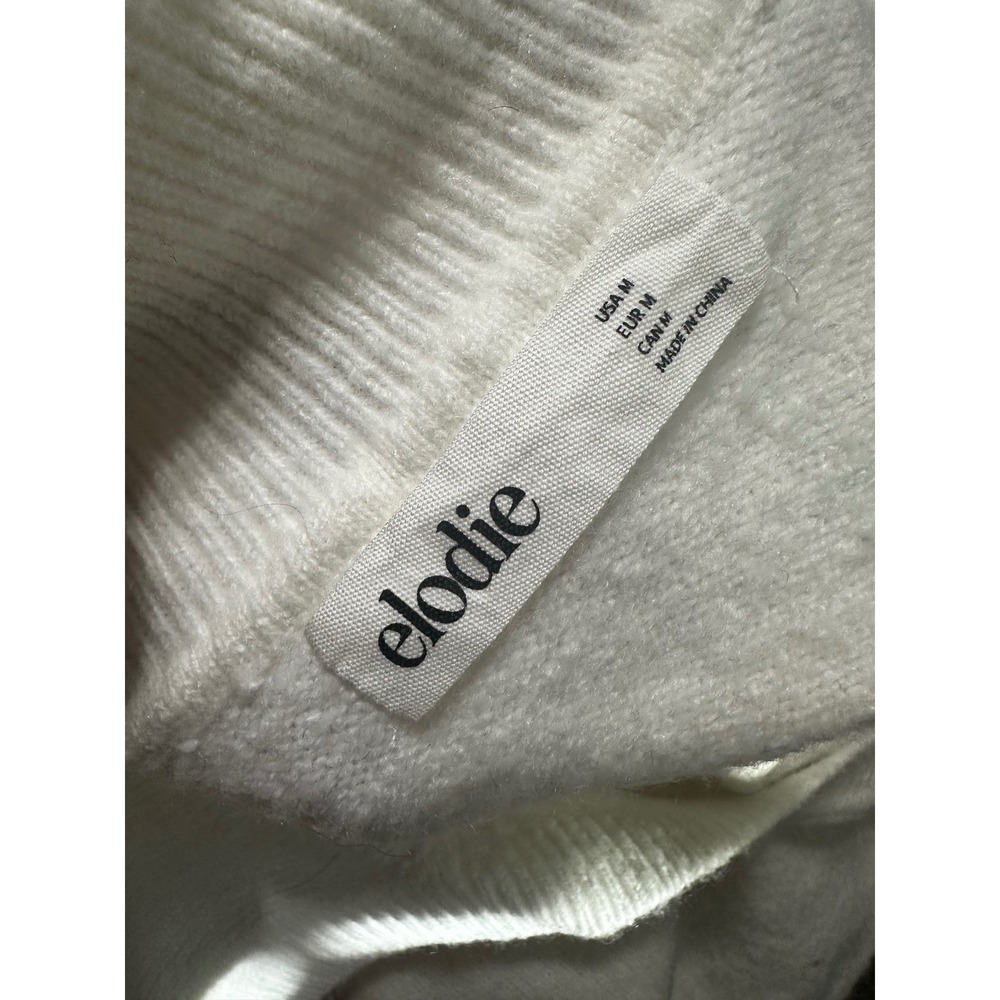 Elodie Womens V-Neck Polo Sweater Ivory Cream Fuzzy Knit Collared Size M - Picture 4 of 6